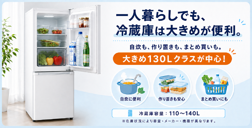 大き目の冷蔵庫130L