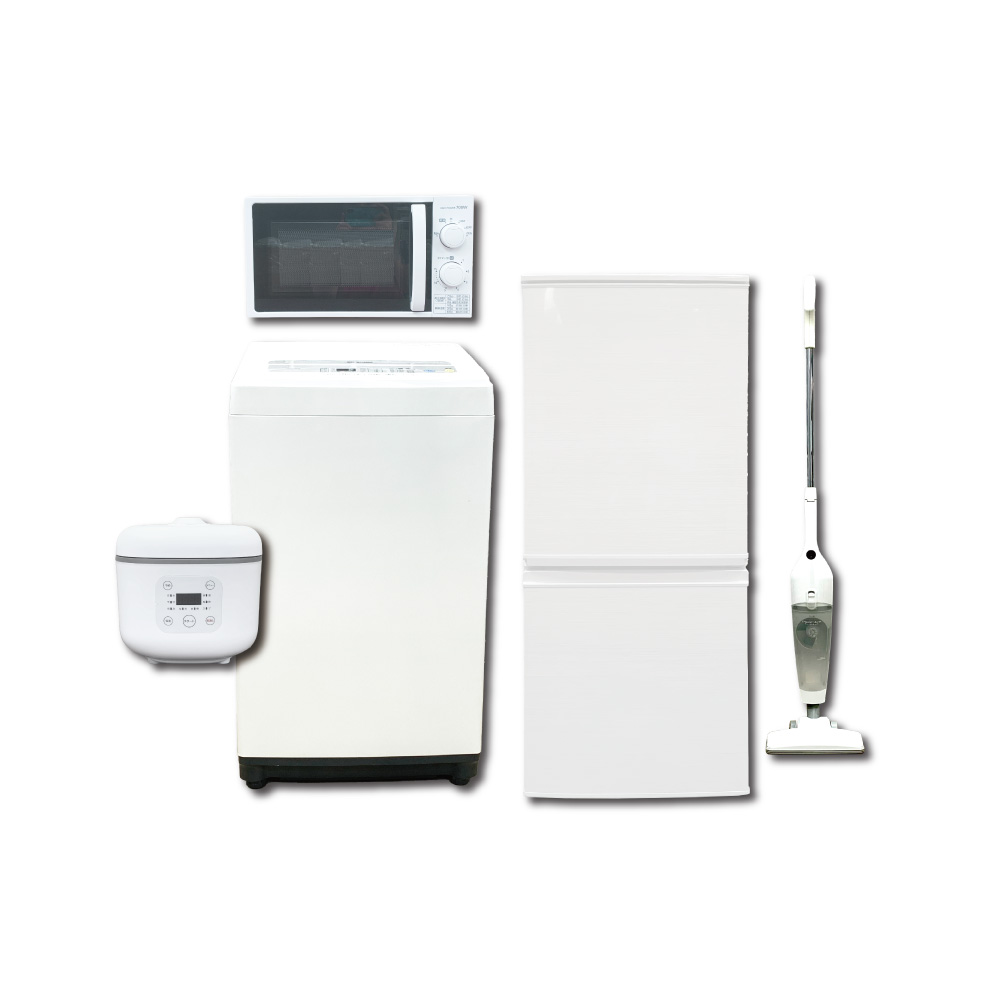 【サブスク】2ドア冷蔵庫 洗濯機 電子レンジ 炊飯ジャー 掃除機  5点セット